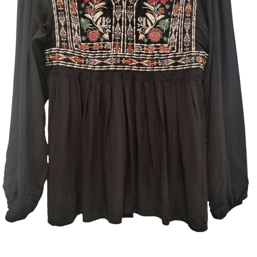 Knox Rose Small Boho Embroidered Peasant Cottage Floral Longsleeve‎ Flowy Top - Picture 5 of 12